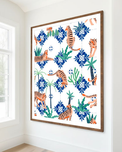 Tigers in Morocco art print styled in a room