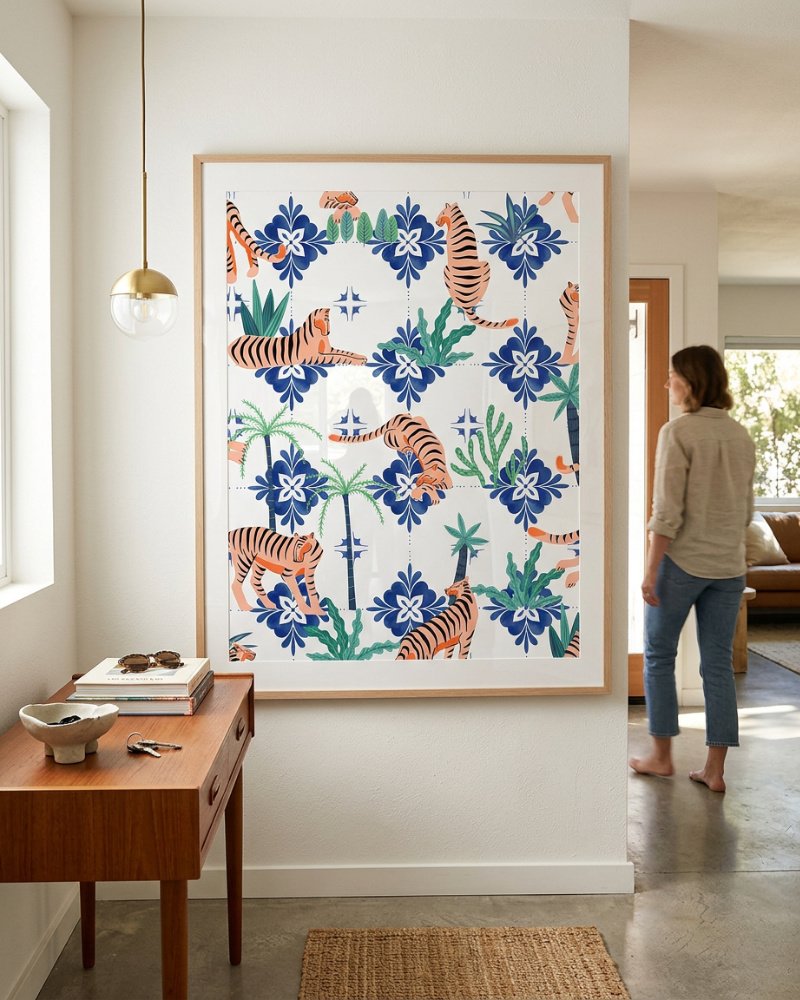 Tigers in Morocco art print styled in a room