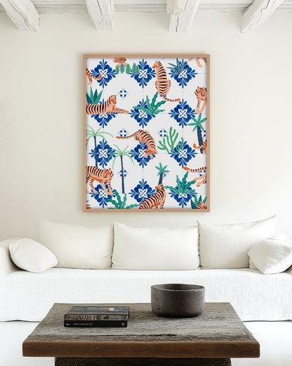 Tigers in Morocco art print styled in a room