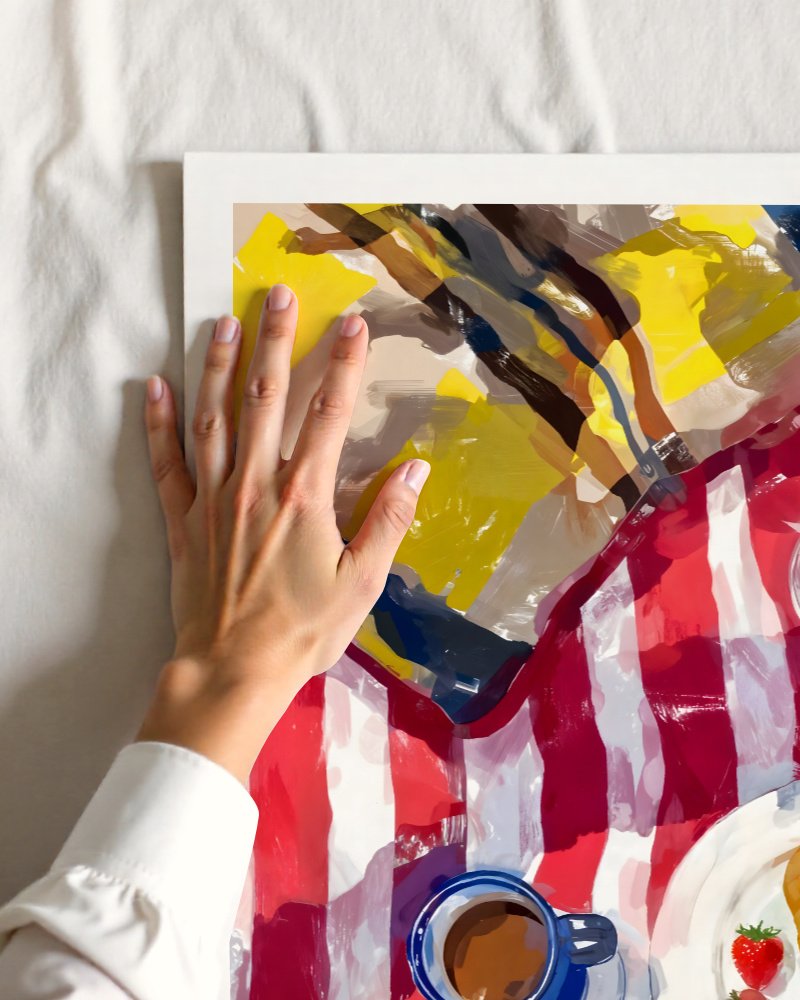 Where the Sun Finds Us painterly breakfast picnic art print close-up detail