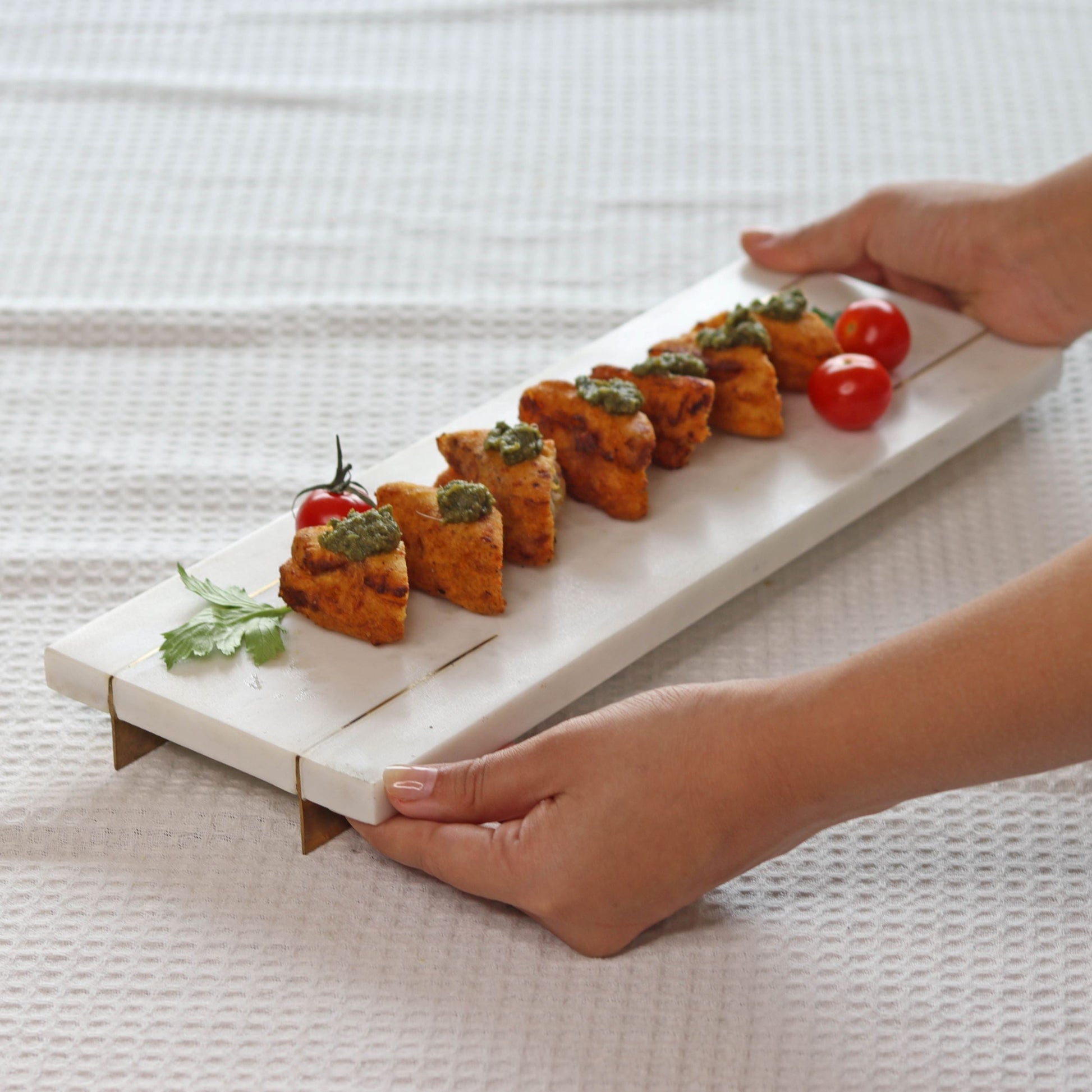 White Marble Tray With Gold Base Serveware Popyuli 