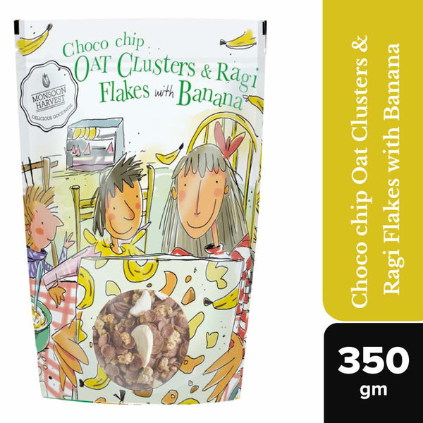 Monsoon Harvest Choco Chip Breakfast Oat Clusters & Ragi Flakes With Banana - 350g