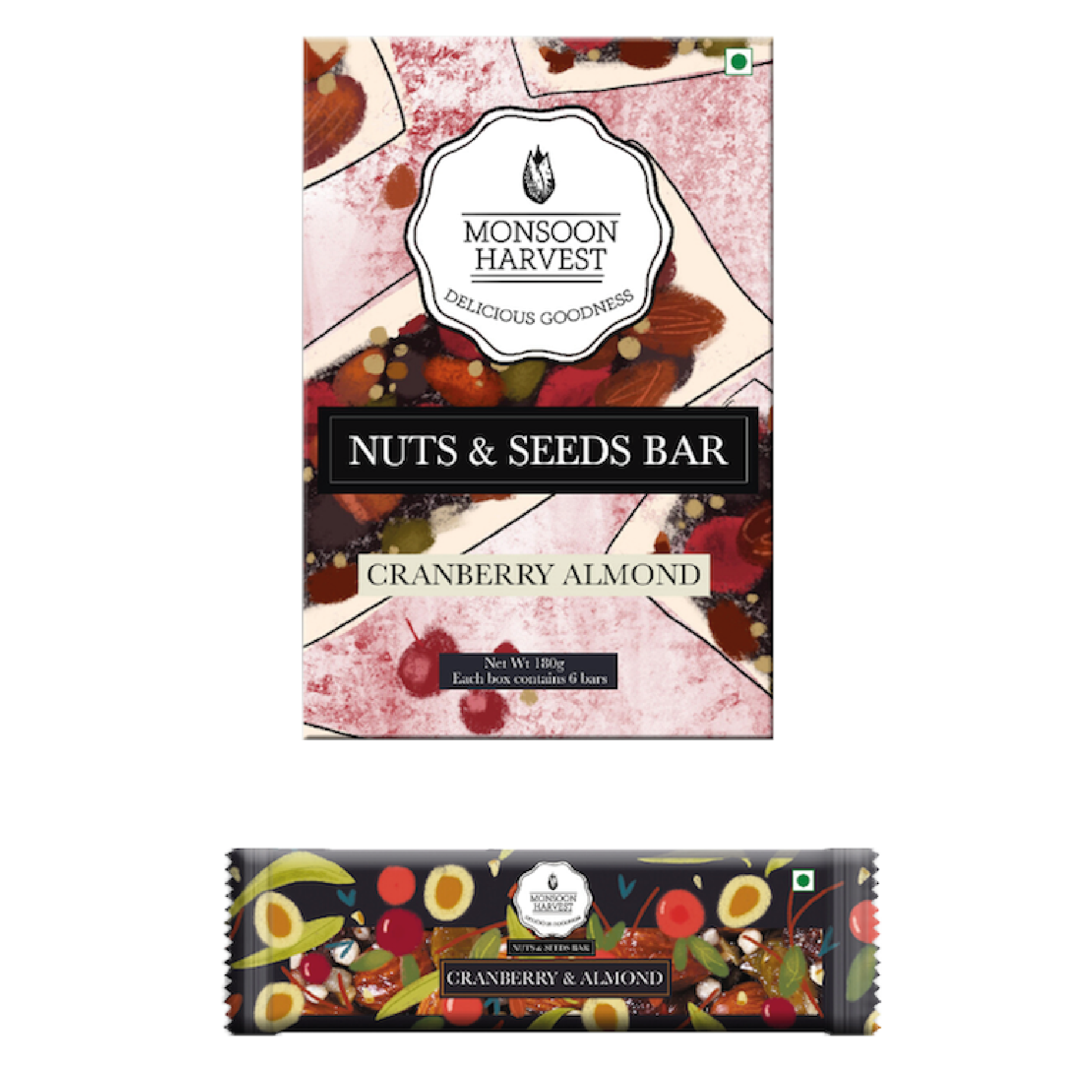 Monsoon Harvest Nuts & Seeds Bar - Cranberry & Almond (Pack of 6)