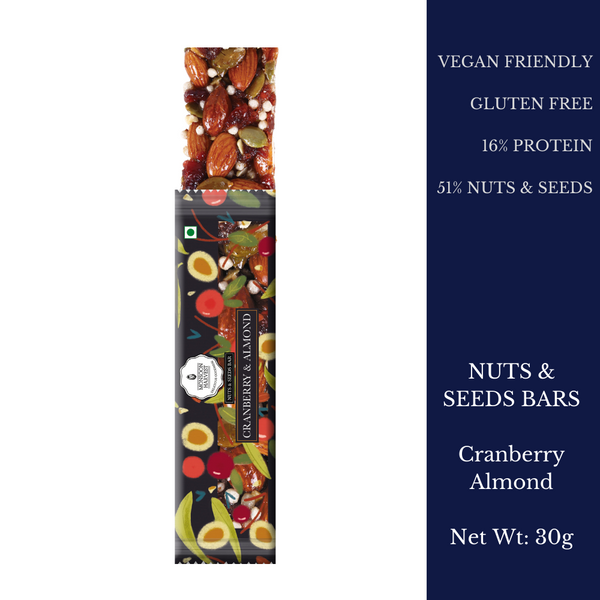 Monsoon Harvest Nuts & Seeds Bar - Cranberry & Almond (Pack of 6)