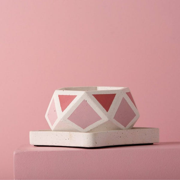Small Concrete Hexamont Planter With Base - Pink