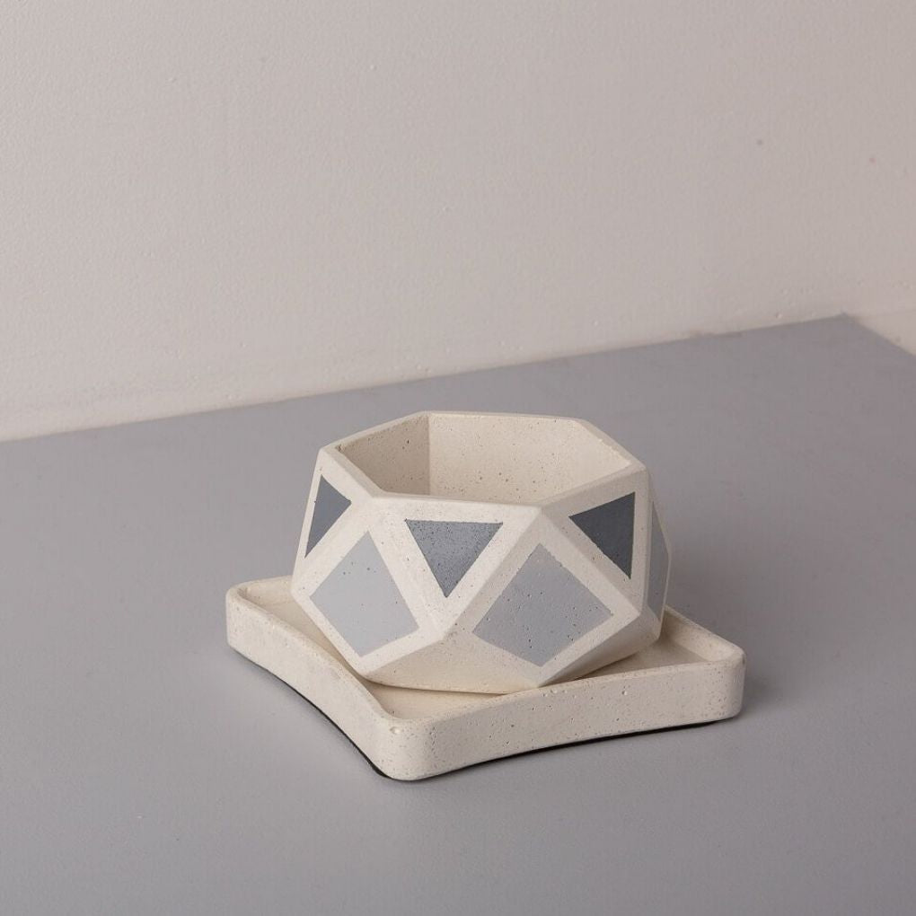 Small Concrete Hexamont Planter With Base - Grey