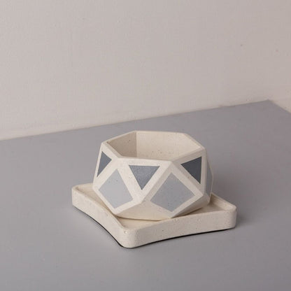 Small Concrete Hexamont Planter With Base - Grey