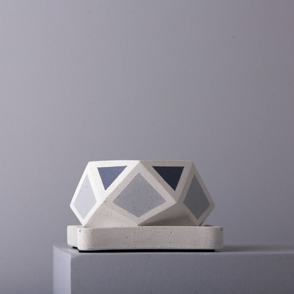Small Concrete Hexamont Planter With Base - Grey