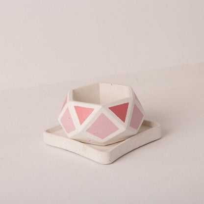 Small Concrete Hexamont Planter With Base - Pink