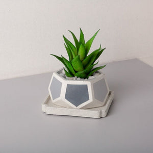 Small Concrete T-Mark Planter With Base - Grey