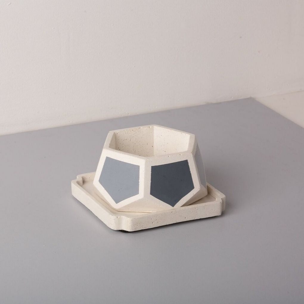 Small Concrete T-Mark Planter With Base - Grey