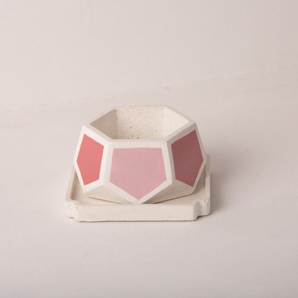 Small Concrete T-Mark Planter With Base - Pink