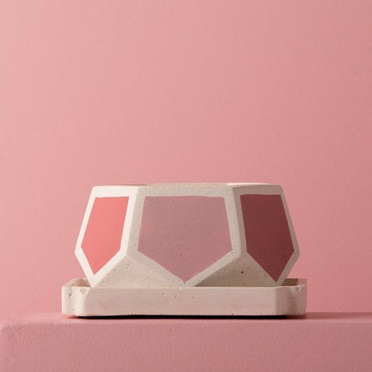 Small Concrete T-Mark Planter With Base - Pink