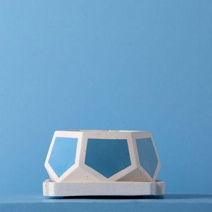 Small Concrete T-Mark Planter With Base - Blue