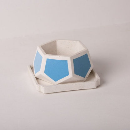 Small Concrete T-Mark Planter With Base - Blue