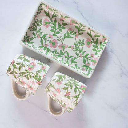 Pink Symphony Coffee Mug Set With 2 Coffee Mugs + Coffee Tray