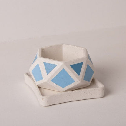 Small Concrete Hexamont Planter With Base - Blue