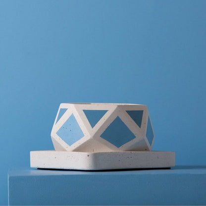 Small Concrete Hexamont Planter With Base - Blue