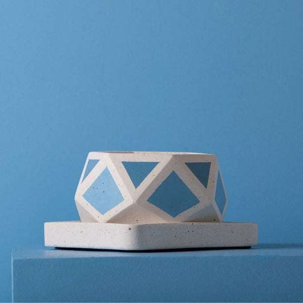 Small Concrete Hexamont Planter With Base - Blue