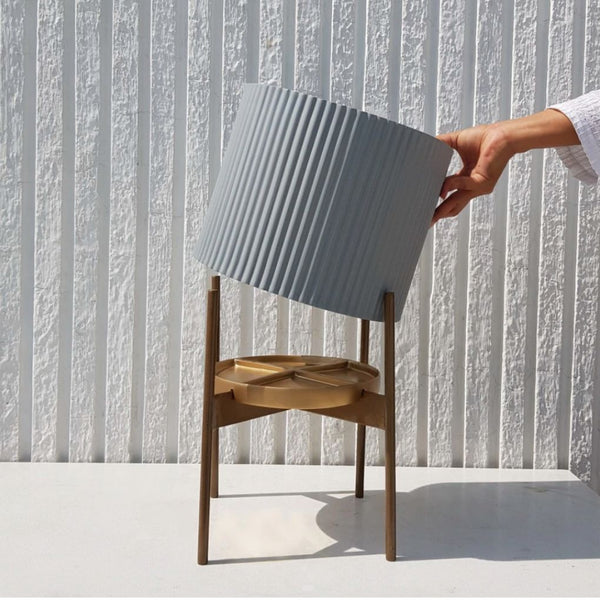 Large Fluted Planter With Stand - Black