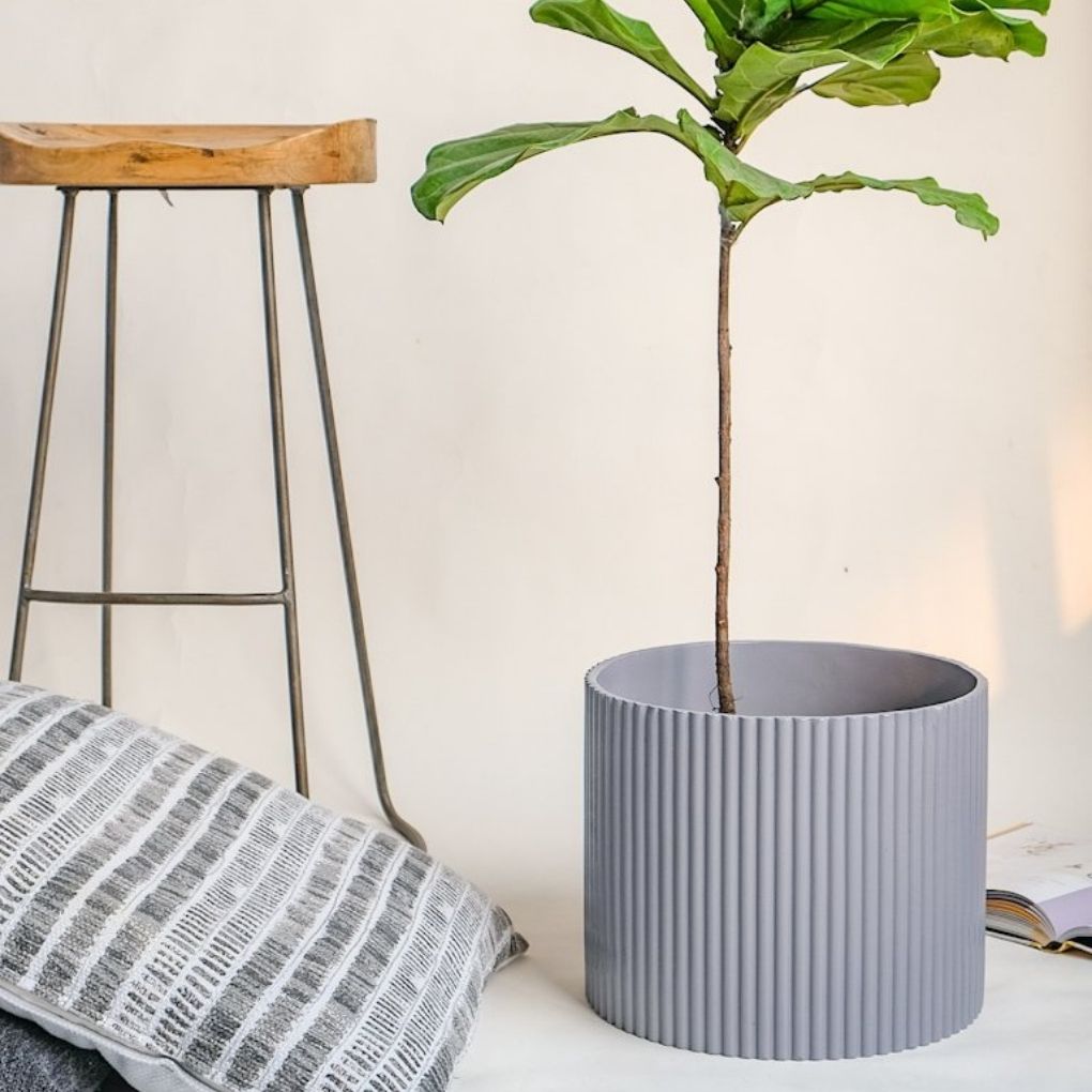 Large Fluted Planter - Grey