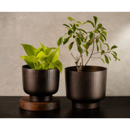 Fluted Chocolate Metal Planter | Size Options Available