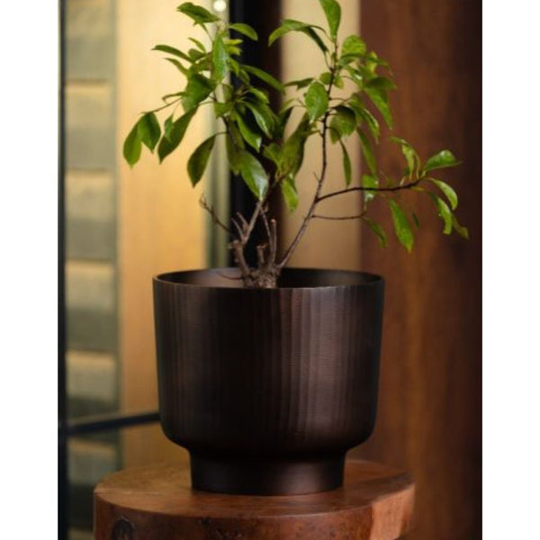 Fluted Chocolate Metal Planter | Size Options Available
