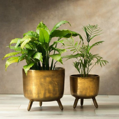 big metal plant pots Large Rustic Gold Metal Planter