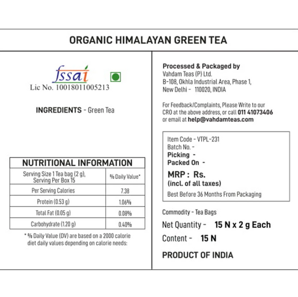 Himalayan Green Tea - 15 Detox Tea Bags