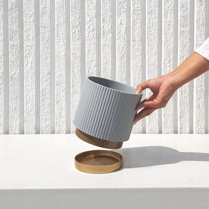 Small Fluted Planter With Base - Black