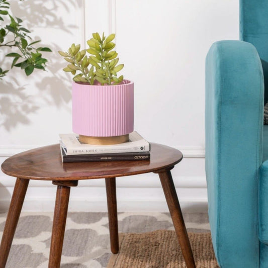 Small Fluted Planter With Base - Nude Pink