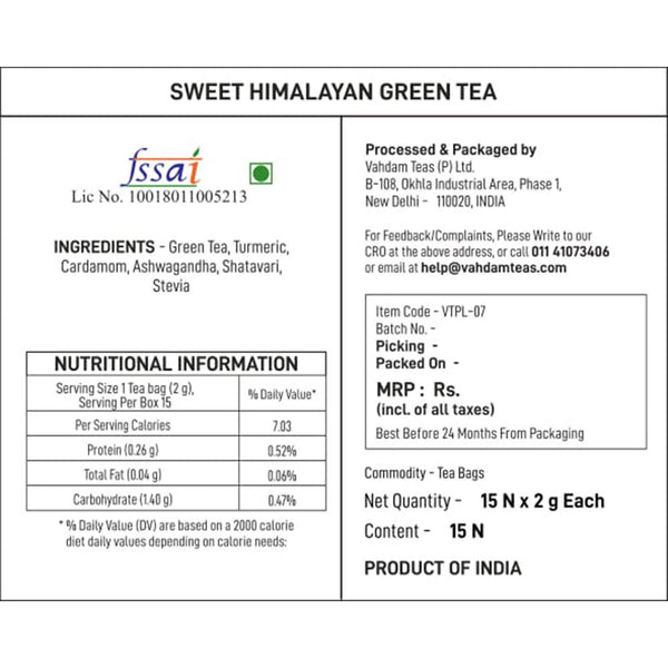 Sweet Himalayan Green Tea - 15 Tea Bags
