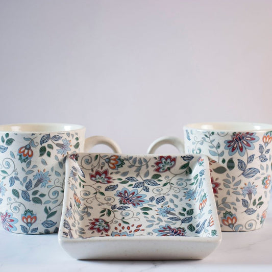 Bloom Coffee Mug Set - 2 Coffee Mugs + Coffee Tray (Small)