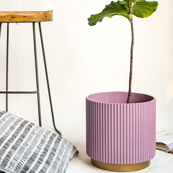 Large Fluted Planter With Base - Nude Pink