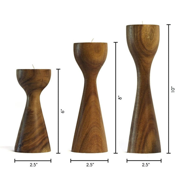 Wooden Pillar Tea Lights - Set of 3
