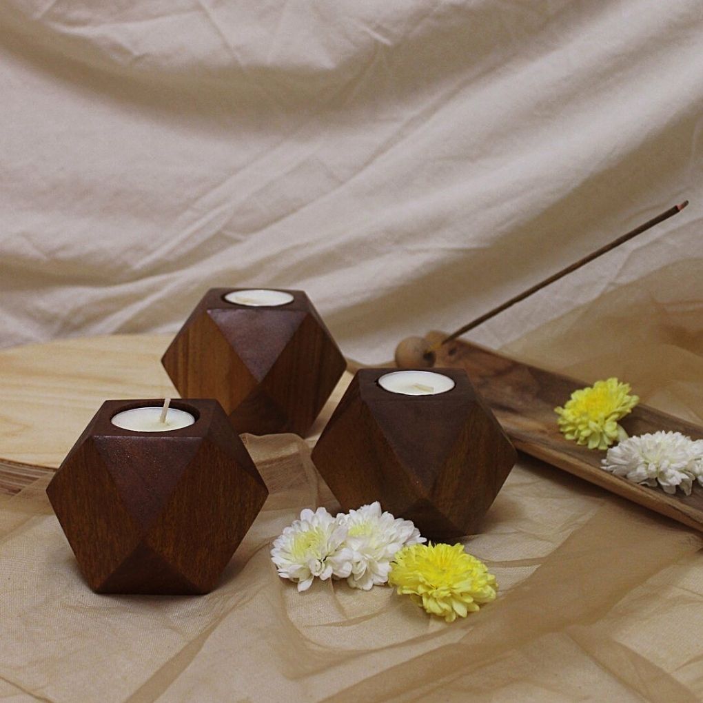 Faceted Cube Tea Lights - Set of 3