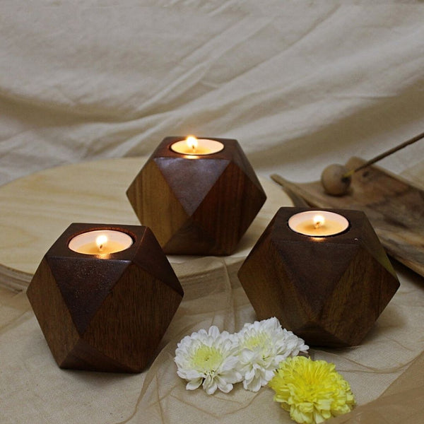 Faceted Cube Tea Lights - Set of 3