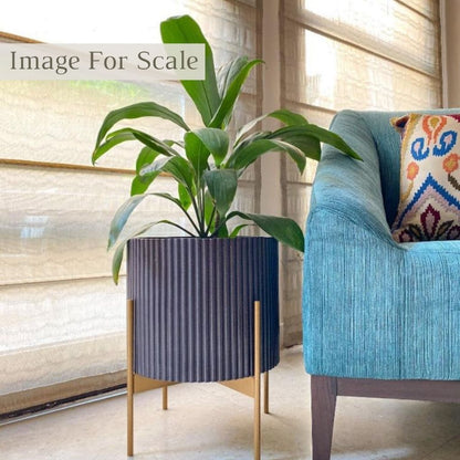 Large Fluted Planter With Stand - Brown