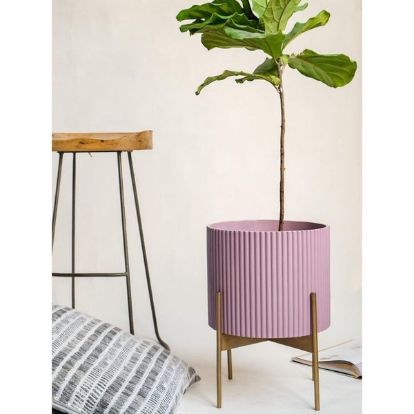 Large Fluted Planter With Stand - Nude Pink