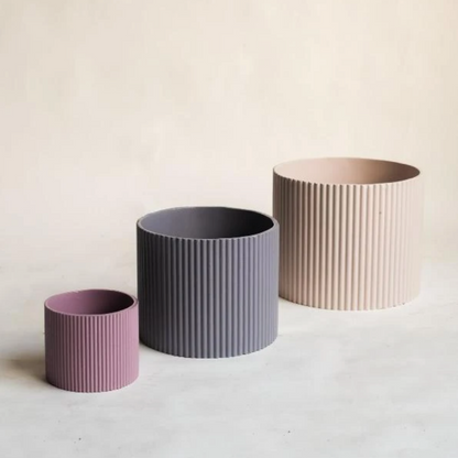 Large Fluted Planter With Base - Grey