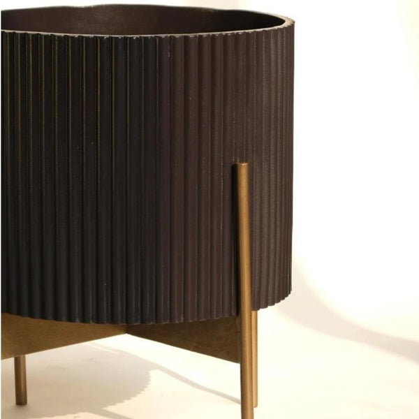 Large Fluted Planter With Stand - Black